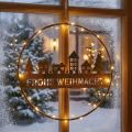 Fensterdeko Metallring Frohe Weihnacht mit Stadtsilhouette Ø38cm Kupferfarben | Floristik24.ch