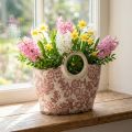 Keramik-Pflanzentopf mit Henkel, Tasche, florales Muster, 21cm, Weiss-Rot, Innen- und Aussendekoration | Floristik24.ch