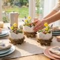 Osternest Schale aus Holz, Heu und Kunststoff in Eioptik, 11 cm, weiss-grau, 4er-Set für Frühlings- und Osterdekoration | Floristik24.ch