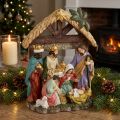 Weihnachtskrippe aus Polyresin mit handbemalten Figuren 15,5×7×20cm | Floristik24.ch
