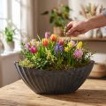 Pflanzschale mit Rillen oval Schiffchen Anthrazit 36cm | Floristik24.ch