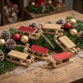 Miniatur-Holzschlitten, Rot-Natur, 4 x 8,5 cm, 6er-Set | Floristik24.ch