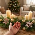 Holzsterne Weihnachtsdeko 8 cm Orange Rosa Natur 16 Stück | Floristik24.ch