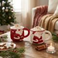 Set aus zwei Weihnachtstassen Keramik Rot Weiss H8,5cm mit Weihnachtsmann-Motiv | Floristik24.ch