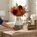 Metallvase mit Henkel Ø17cm H23cm, Creme/Grau/Gold, Vintage Stil | Floristik24.ch