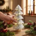 Mini Weihnachtsbaum LED Tanne 28 cm mit Schnee auf Holzsockel | Floristik24.ch