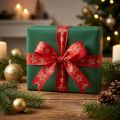 Geschenkband mit Sternmotiv aus Polyester 25mm x 18m Rot-Gold für Weihnachtsdekoration | Floristik24.ch