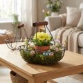 Ovaler Drahtkorb mit Holzgriff aus Metall, Dunkelgrau, 17×11×15 cm, 2er Set | Floristik24.ch