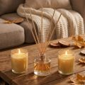 Geschenkset mit Raumduft-Diffuser und 2 Duftkerzen im Glas Vanille, 21,2 x 15 x 6 cm, Transparent/Gold | Floristik24.ch