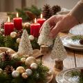 Mini Tannenbaum Tischdekoration Champagner Weiss Holzsockel H8cm 12 Stück | Floristik24.ch