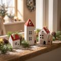 Deko-Holzhaus-Set, rot-weiss, 6-teilig, Höhen 13/9/6 cm, winterliche Innenraumdekoration | Floristik24.ch