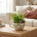 Pflanztasse Keramik 18cm Weiss-Grün Florales Muster Innenbereich | Floristik24.ch