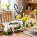 Osterhase aus Metall mit Holzsockel 13,5×37cm Schwarz Silber für Frühlingsdeko | Floristik24.ch