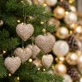 Glitterherzen aus Kunststoff 6 x 6,5 cm Champagner zum Hängen 12 Stück | Floristik24.ch