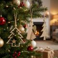 Weihnachtshänger aus Holz 10cm mit Glitter, 12-teilig, Natur und Gold | Floristik24.ch