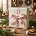 Weihnachtsband aus Polyester mit Weihnachtsmotiven, Rosa und Weiss, 25mm x 18m | Floristik24.ch