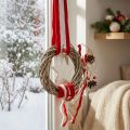 Weihnachtlicher Hängekranz aus Holz und Filz in Rot-Weiss, Ø20 cm, Länge 98 cm | Floristik24.ch