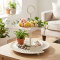 Etagere aus Metall im Vintage-Look, 2-stöckig, Ø 39 cm, Höhe 38 cm, cremefarben | Floristik24.ch