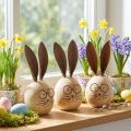 Hasen-Dekofigur aus Holz mit Metallohren und Brille 14 cm - Set aus 3 Figuren für Oster- und Frühlingsdekoration | Floristik24.ch