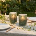 Deko-Glas Windlicht 2er-Set Grün Weiss Wiesenmotiv H12,5cm | Floristik24.ch