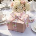 Geschenkband Polyester Dekoband Rosenmotiv „Ti amo“ 25mm x 20m Weiss/Altrosa | Floristik24.ch