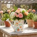 Dekorative Giesskanne aus Metall, 31,5 cm, mit Rosenmotiv, Weiss-Bunt, für Innen- und Aussenbereiche | Floristik24.ch