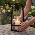 Windlicht aus Metall und Glas mit Griff Schwarz Ø 14,5 cm | Floristik24.ch