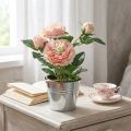 Deko-Rose im schwarzen Topf, künstliche Pfingstrose, Höhe 28 cm, Rosa | Floristik24.ch
