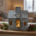 Windlicht Lichthaus Metall Shabby Chic Weiss Grau Rost, H 11 cm | Floristik24.ch