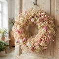 Dekokranz Hafer Natur Ø29cm mit rosa Strohblumen für Tisch- und Wanddekoration | Floristik24.ch