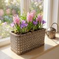 Keramik Pflanzkasten mit Flechtmuster Braun-Weiss 23×11×11cm | Floristik24.ch