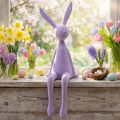 Kantenhocker Hase sitzend beflockt Kunststein Deko 56cm Flieder Innenbereich | Floristik24.ch