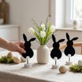 Osterhasen Tischdeko aus Filz Schwarz 28,5 cm auf Holzsockel – 4er Set | Floristik24.ch