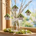 Hängedeko 8er-Set Mini-Nistkasten aus Holz 6,5 cm Weiss-Grün mit Juteband | Floristik24.ch