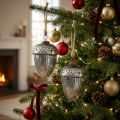 Weihnachtsanhänger Eichel aus Glas Set 2 Stück Silber Ø10cm H14cm | Floristik24.ch