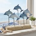 Dekoration Delfine aus Metall mit Holzfuss, 24,5 x 32,5 cm, Blau-Weiss | Floristik24.ch