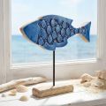 Fisch aus Mangoholz Blau auf Ständer 25 × 24,5 cm | Floristik24.ch