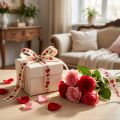 Geschenkband Baumwolle Herzen 15mm x 20m Creme-Rot | Floristik24.ch