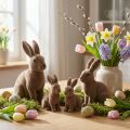 Beflockte Hasenfiguren Braun 11cm und 13,5cm, 6 Stück Kunststoff für Osterdekoration | Floristik24.ch
