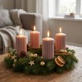 Stumpenkerzen aus Wachs Altrosa mit Rillen 70x90mm 4er-Set für Adventskranz | Floristik24.ch