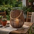 Deko-Windlicht aus Holz und Metall mit Glas, Korbform, Ø23cm, H27cm, Braun | Floristik24.ch