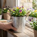 Metall-Pflanzgefäss mit Jutegriffen, Blumenmuster, Ø18cm, Silber | Floristik24.ch