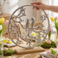 Tischdekoration aus Metall mit Vogelmotiv, Dekoring Silber H37,5 cm, Mangoholz-Sockel | Floristik24.ch