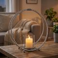 Windlicht aus Metall mit Glaseinsatz Silber Ø33cm | Floristik24.ch