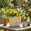 Pflanzkübel oval Metall Bienenmotiv kariert 38×24×29cm gelb-weiss für Balkon und Terrasse | Floristik24.ch