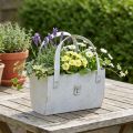 Metalltasche mit Henkel 28 cm, mattgrau, für Innen- und Aussenbereich | Floristik24.ch