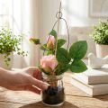 Rosenarrangement im Glas 23cm Rosa – künstlich | Floristik24.ch