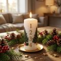 Adventskalenderkerze Stumpenkerze Paraffin Weiss 150x65mm mit Zahlen und Christbaummotiv | Floristik24.ch