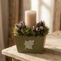 Pflanzkasten Holz Grün Shabby Chic mit Metallblatt 11×14,5×14cm | Floristik24.ch