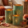 Teelichthalter Metall mit Herbstlaub-Motiv Ø8/10/13cm Gold-Türkis Set 3 Stk | Floristik24.ch